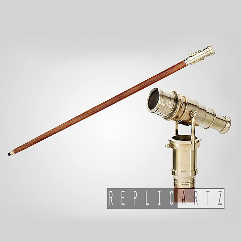 5MoonSun5's Vintage Brass Handle Victorian Telescope Head Foldable Wooden Walking Stick Cane (Brass Finish) - Image 5