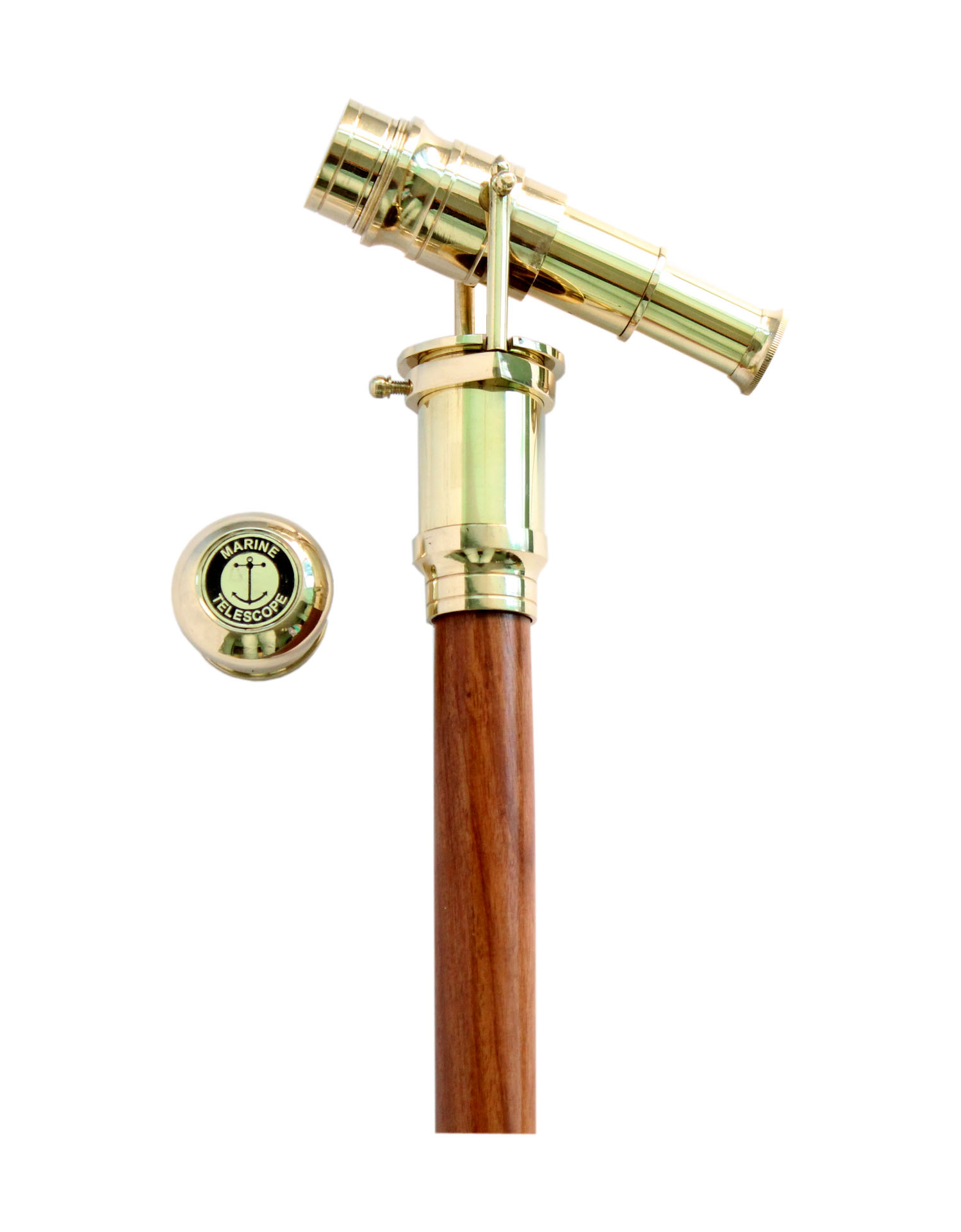 5MoonSun5's Vintage Brass Handle Victorian Telescope Head Foldable Wooden Walking Stick Cane (Brass Finish) - Image 2