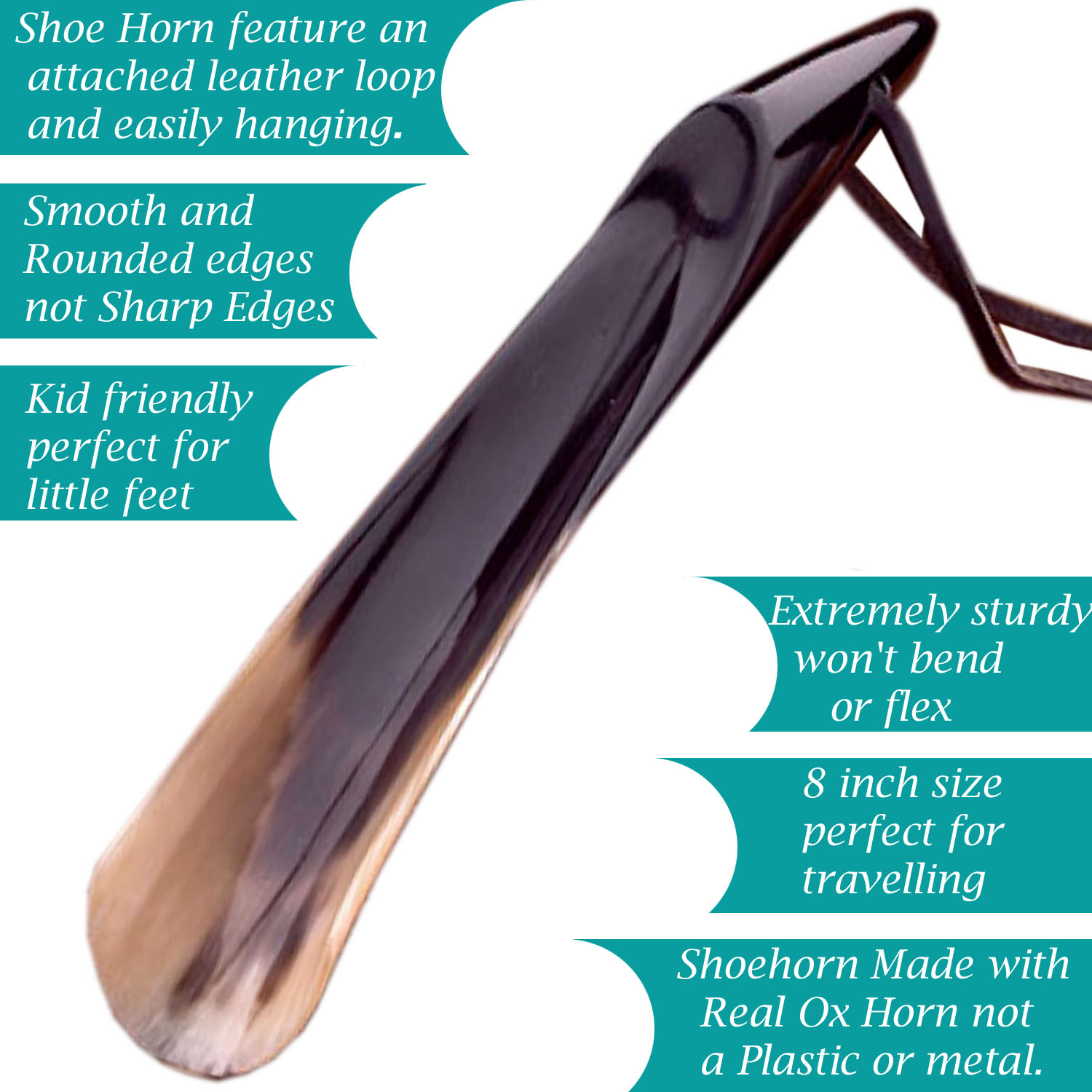 Metal Long Shoehorn Made with Real Horn 8"inch - Image 3