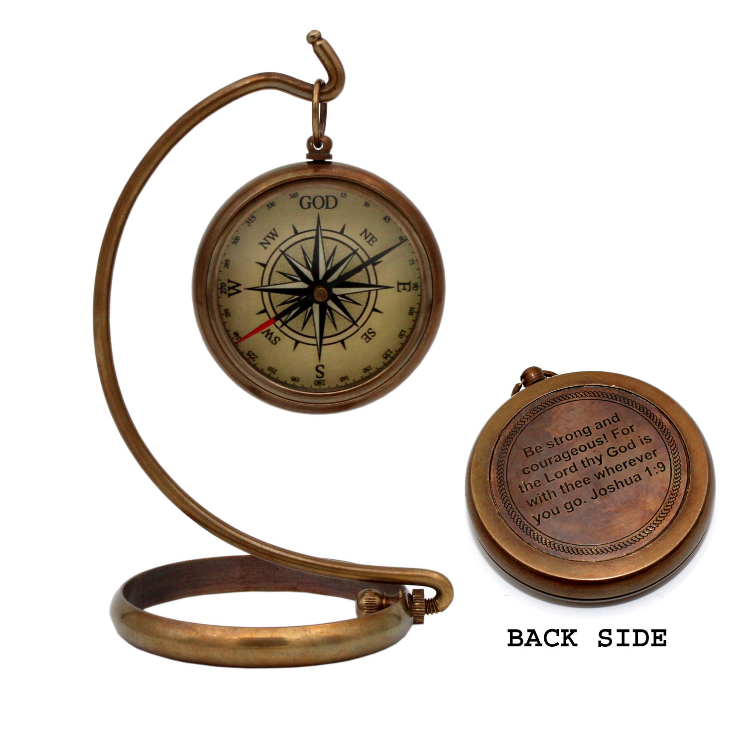 5MoonSun5's My ultimate Guide is God Compass with Display brass Stand.Be Strong and Courageous, Do Not Be Afraid Engraved Compass, - Image 4