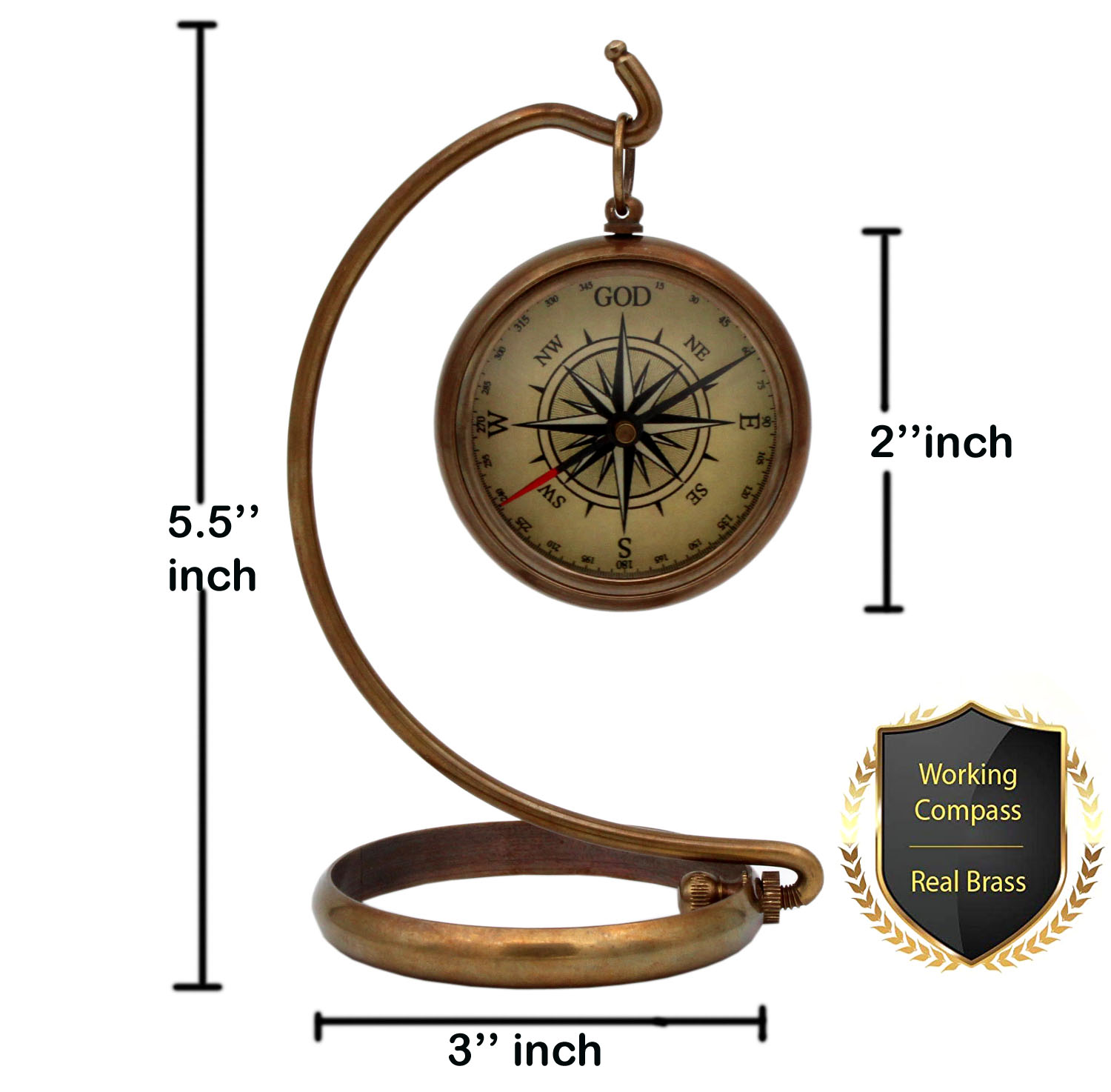 5MoonSun5's My ultimate Guide is God Compass with Display brass Stand.Be Strong and Courageous, Do Not Be Afraid Engraved Compass, - Image 2