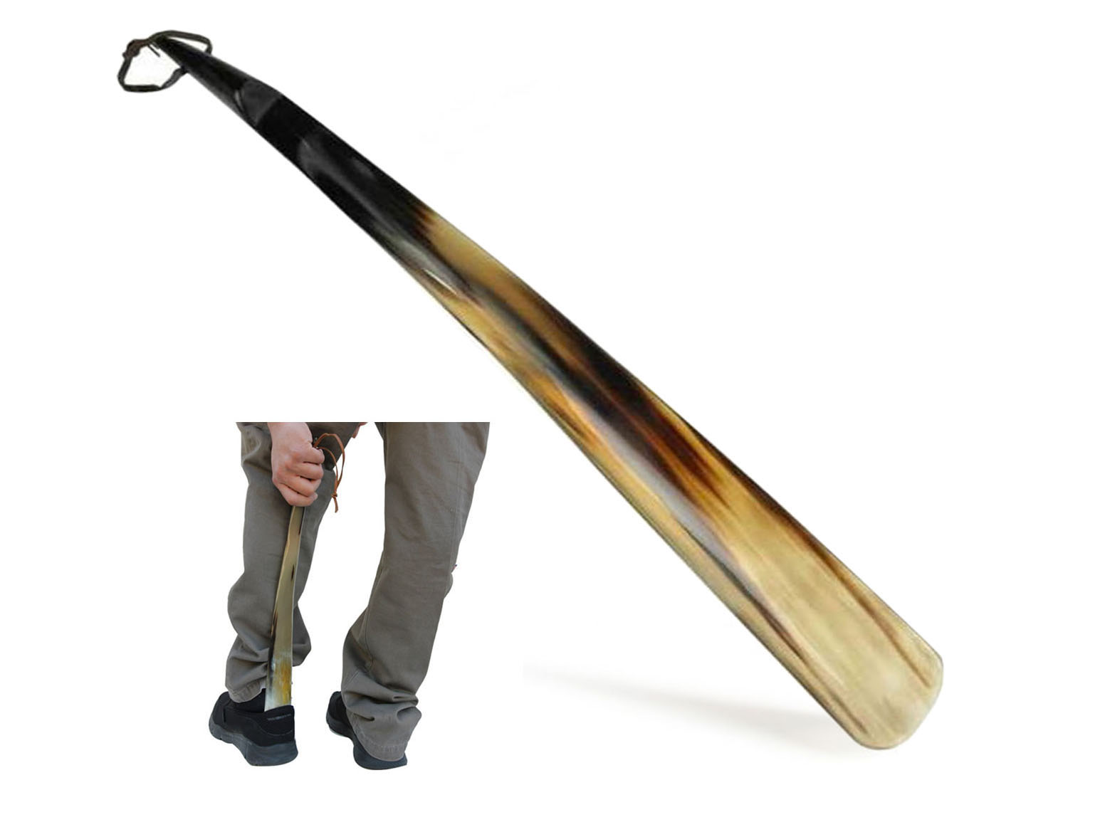 Shoe Horn Made with Real Horn Handmade. Easy Grip Long handle Shoehorn for Men,Women Seniors, Pregnancy,
