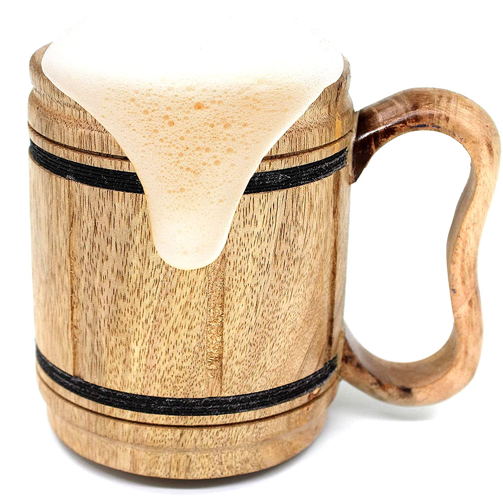Handmade wooden Beer Mug copper Cup Carved Natural Beer Stein 16oz