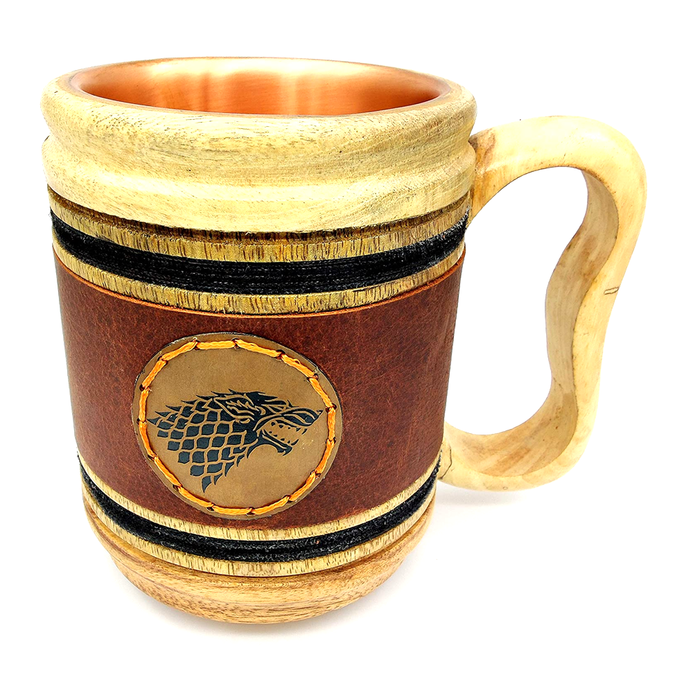 Handmade wooden Beer Mug copper Cup Carved Natural Beer Stein 16oz