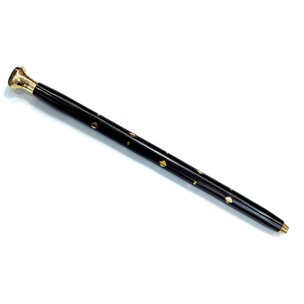 Handcrafted Walking Rule Swagger Wooden Stick with Brass Inlay Design Black Walking Swagger Stick 24 inch