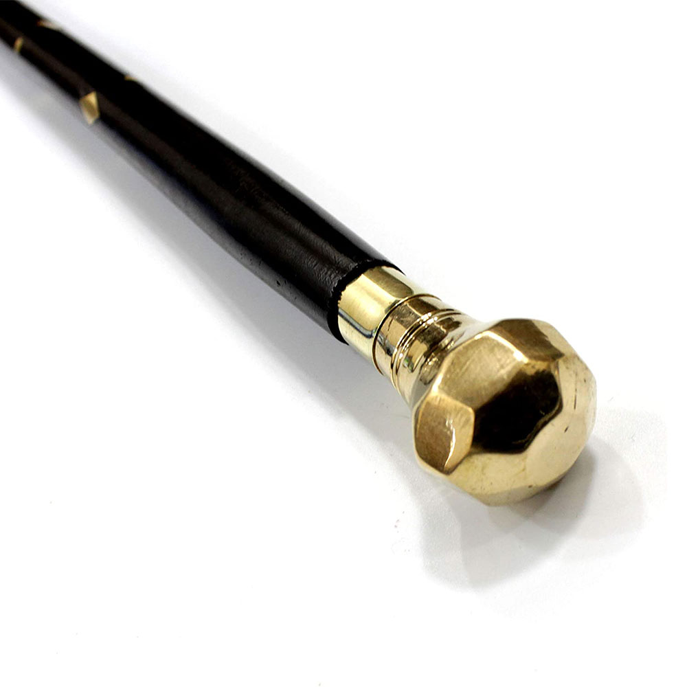 Handcrafted Walking Rule Swagger Wooden Stick with Brass Inlay Design Black Walking Swagger Stick 24 inch - Image 4