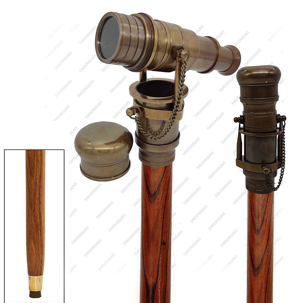 Vintage Brass Antique Finish Handle Victorian Telescope Head Foldable Steampunk