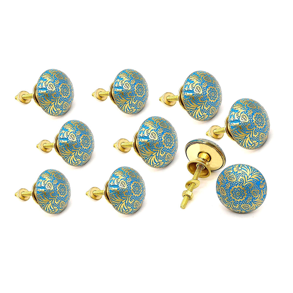 Brass Door Knobs/Drawer Pulls Dresser Door Knobs/Pull 38 mm Sky Blue (Set of 2) - Image 3