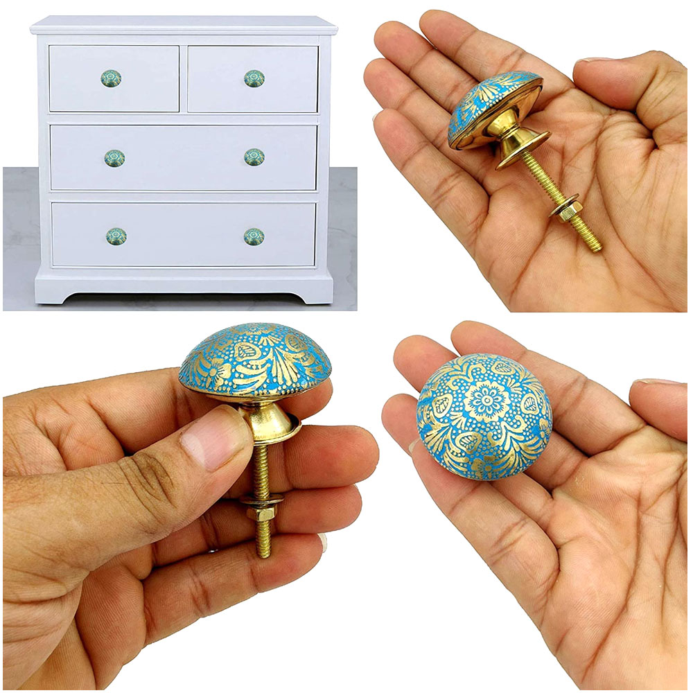 Brass Door Knobs/Drawer Pulls Dresser Door Knobs/Pull 38 mm Sky Blue (Set of 2) - Image 2