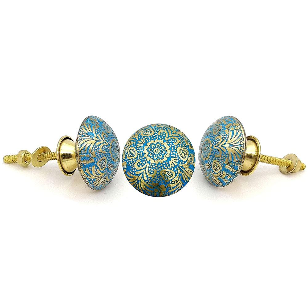 Brass Door Knobs/Drawer Pulls Dresser Door Knobs/Pull 38 mm Sky Blue (Set of 2) - Image 6
