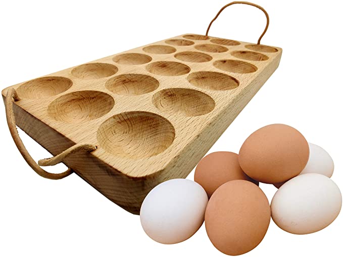 Handmade 18 Egg Tray - Wooden Egg Holder Usable in Kitchen Refrigerator