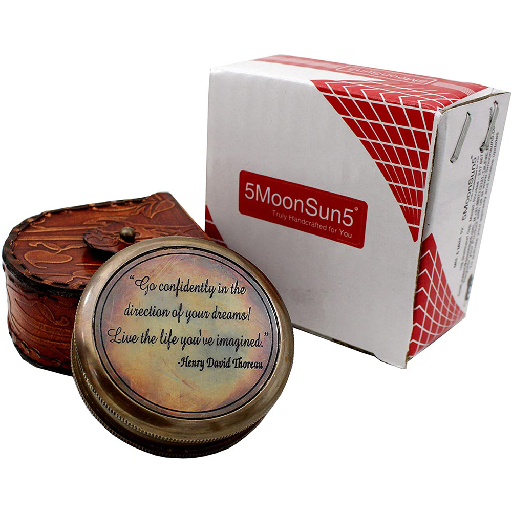 Thoreau's Go Confidently Poem Engraved Compass Vintage Maritime Brass Handmade Pocket Nautical Gift
