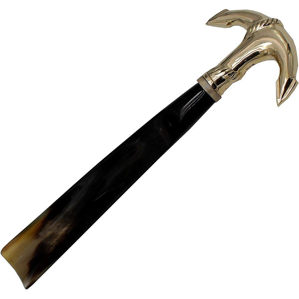 Shoe Horn Made with Real Horn Handmade. Easy Grip Long Brass anchor handle Shoehorn. (14''brass)