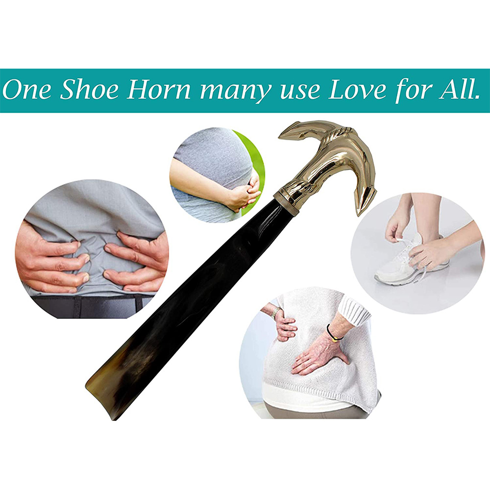 Shoe Horn Made with Real Horn Handmade. Easy Grip Long Brass anchor handle Shoehorn. (14''brass) - Image 2