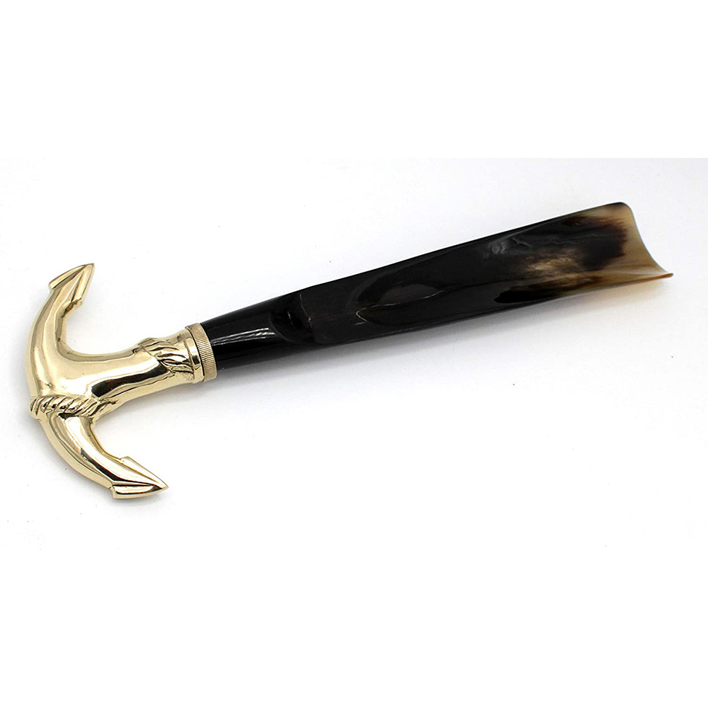 Shoe Horn Made with Real Horn Handmade. Easy Grip Long Brass anchor handle Shoehorn. (14''brass) - Image 4