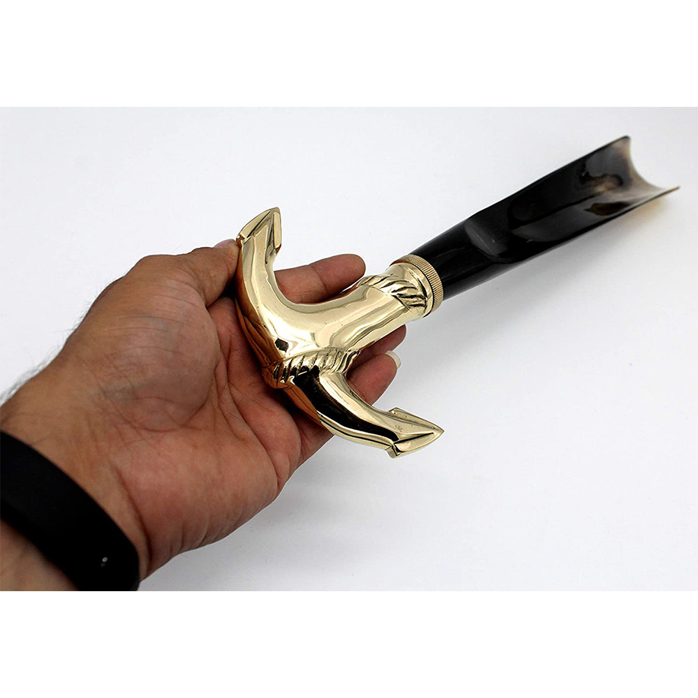 Shoe Horn Made with Real Horn Handmade. Easy Grip Long Brass anchor handle Shoehorn. (14''brass) - Image 7