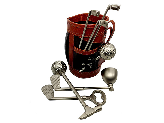 Vintage 7 Piece Golf Clubs Bar Tools Set Leatherette Holder Bar Tools Great Gift