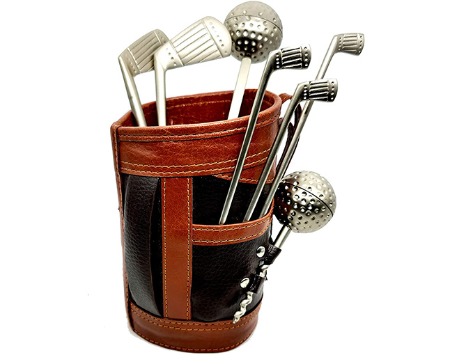 Vintage 7 Piece Golf Clubs Bar Tools Set Leatherette Holder Bar Tools Great Gift - Image 2