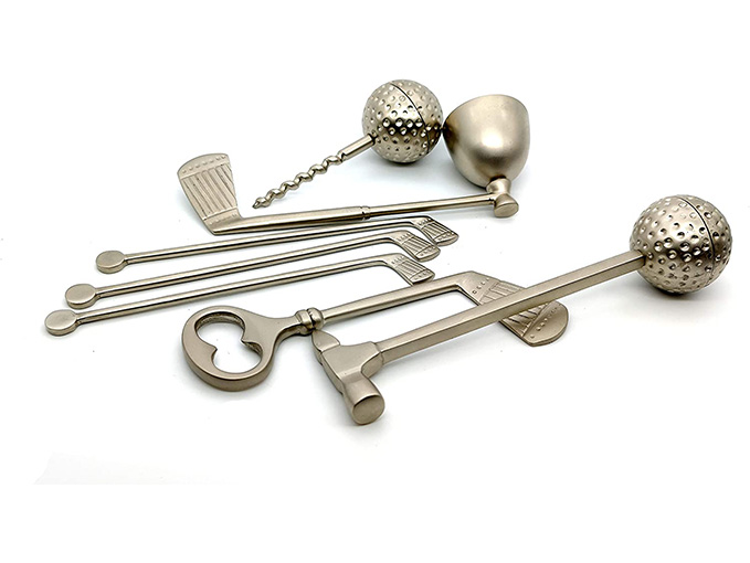 Vintage 7 Piece Golf Clubs Bar Tools Set Leatherette Holder Bar Tools Great Gift - Image 3