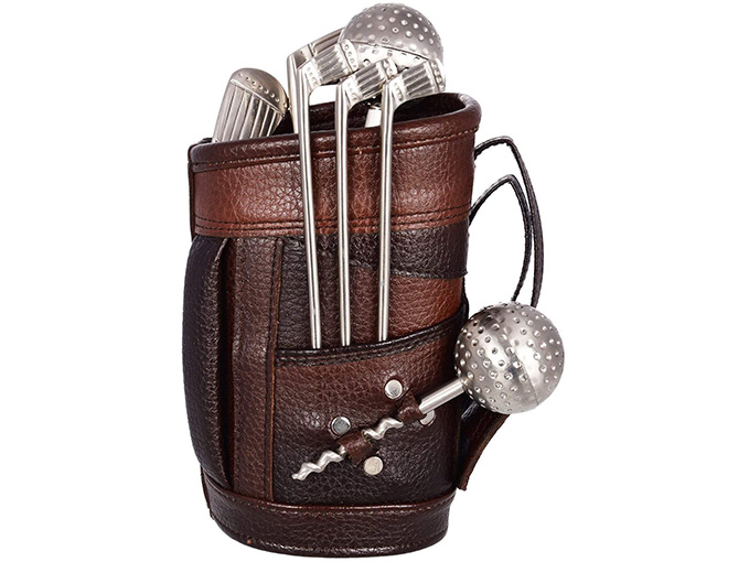 Vintage 7 Piece Golf Clubs Bar Tools Set Leatherette Holder Bar Tools Great Gift - Image 4