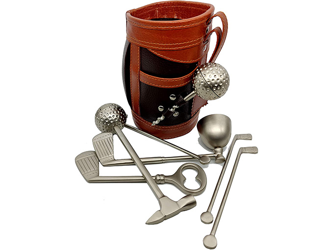 Vintage 7 Piece Golf Clubs Bar Tools Set Leatherette Holder Bar Tools Great Gift - Image 7