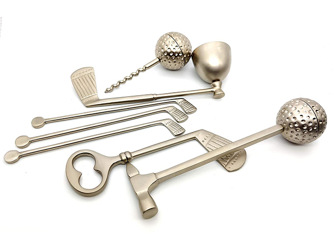 Vintage 7 Piece Golf Clubs Bar Tools Set Leatherette Holder Bar Tools Great Gift - Image 8