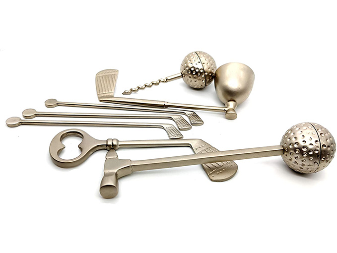 Vintage 7 Piece Golf Clubs Bar Tools Set Leatherette Holder Bar Tools Great Gift - Image 9