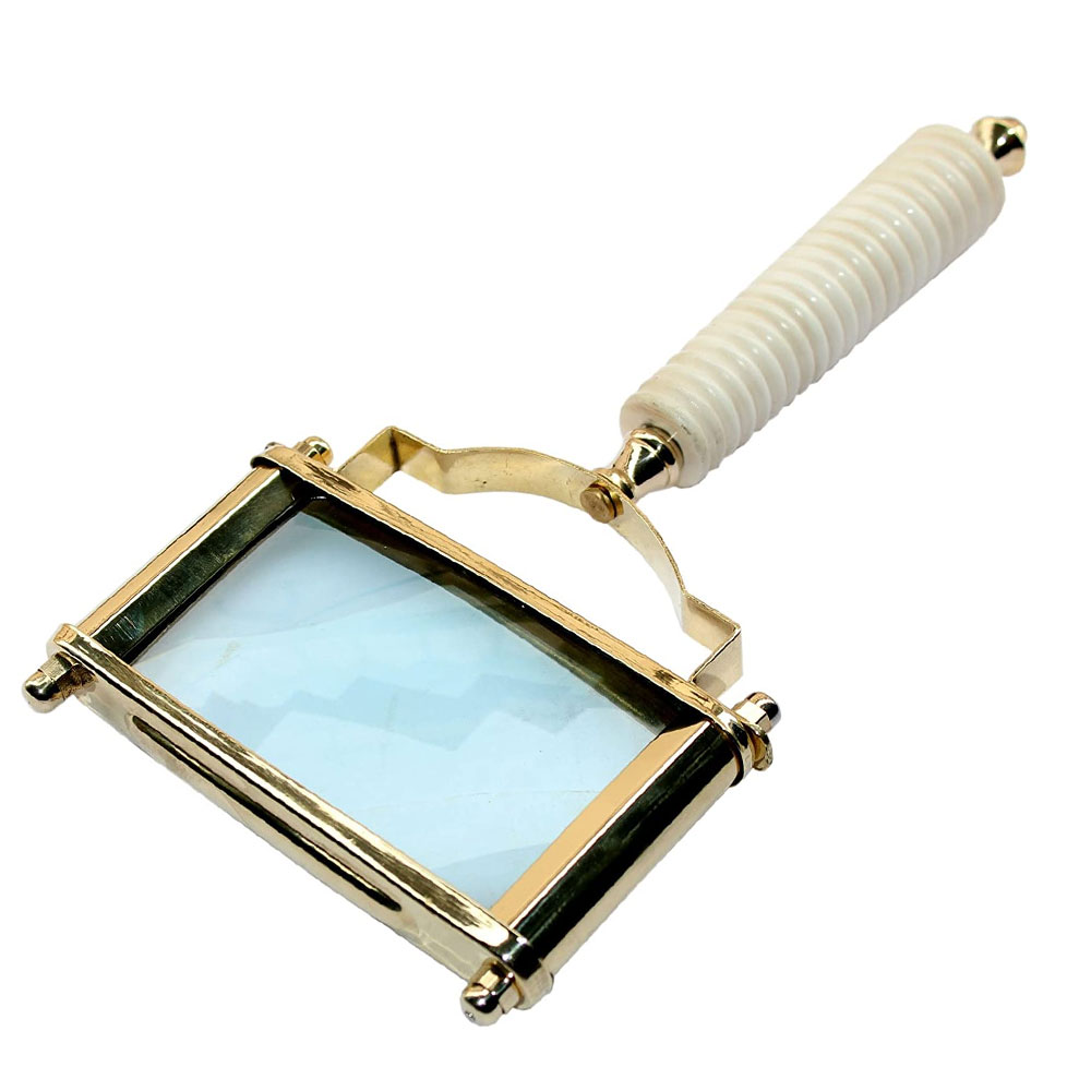 Vintage Style Brass Square Shape Big Magnifying Glass Magnifier antique look
