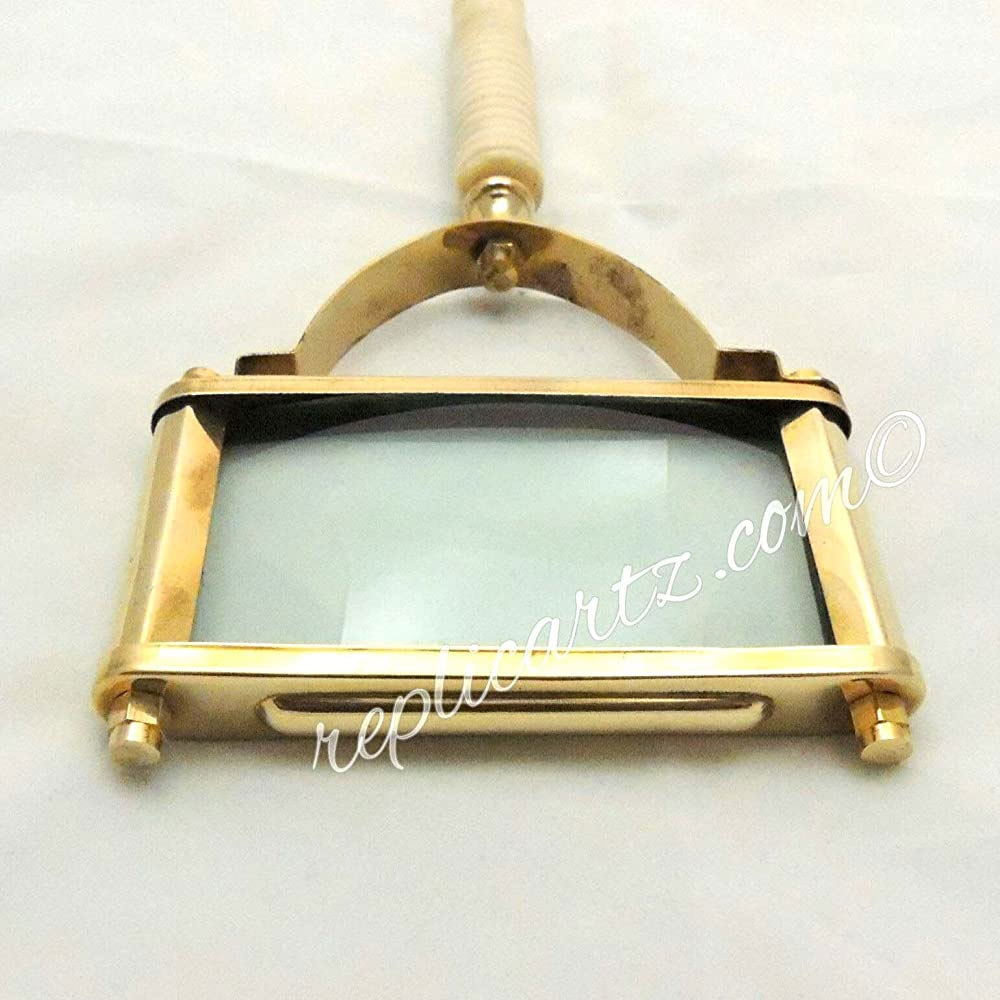Vintage Style Brass Square Shape Big Magnifying Glass Magnifier antique look - Image 4