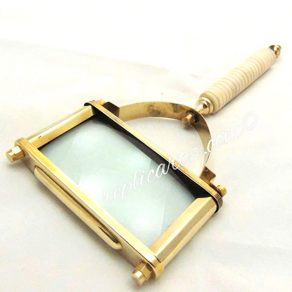 Vintage Style Brass Square Shape Big Magnifying Glass Magnifier antique look - Image 5