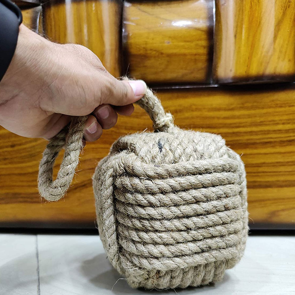 Marseille Monkey Knot Jute Square Rope Door Stopper Handmade Rope Jute (4 lbs) - Jute - Image 2