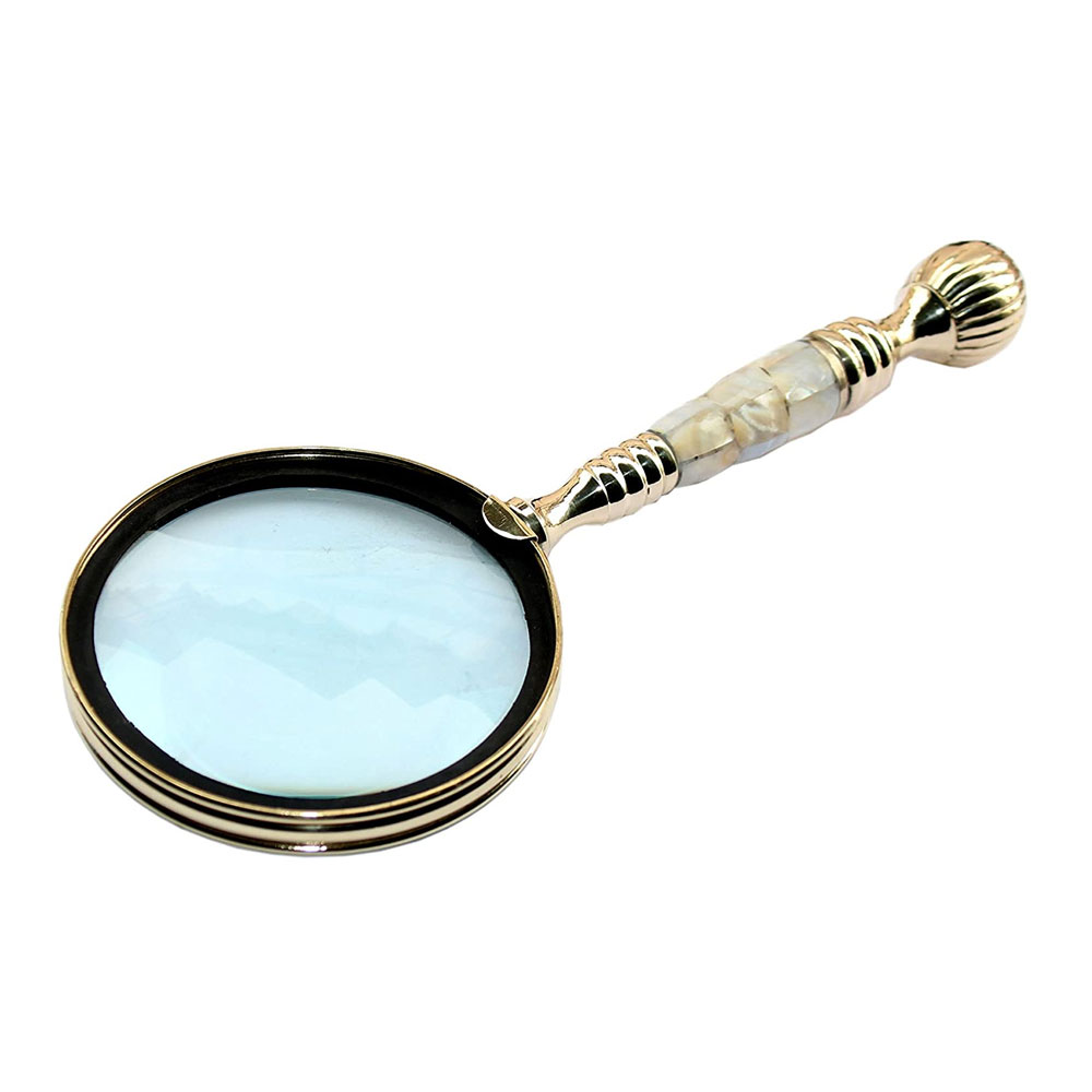 Vintage Style Brass & Mother of Pearl Magnifying Glass Magnifier