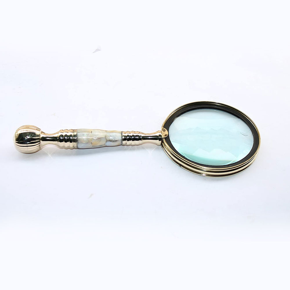 Vintage Style Brass & Mother of Pearl Magnifying Glass Magnifier - Image 3