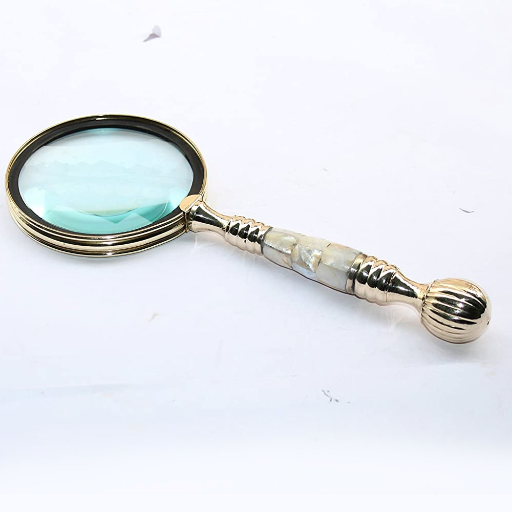 Vintage Style Brass & Mother of Pearl Magnifying Glass Magnifier - Image 4