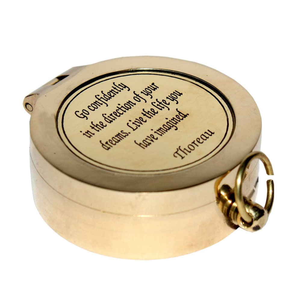 MoonSun Thoreau's Go Confidently Poem Engraved Compass Vintage Maritime Brass Handmade Pocket Nautical Gift