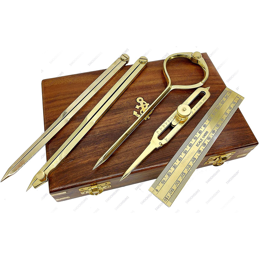 Proportional Divider Set of 5, Full Brass dividers with Executive Wooden Box.