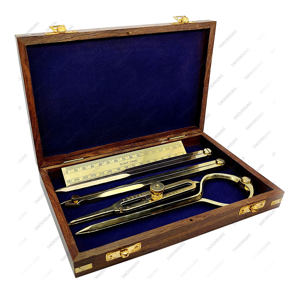 Proportional Divider Set of 5, Full Brass dividers with Executive Wooden Box. - Image 2