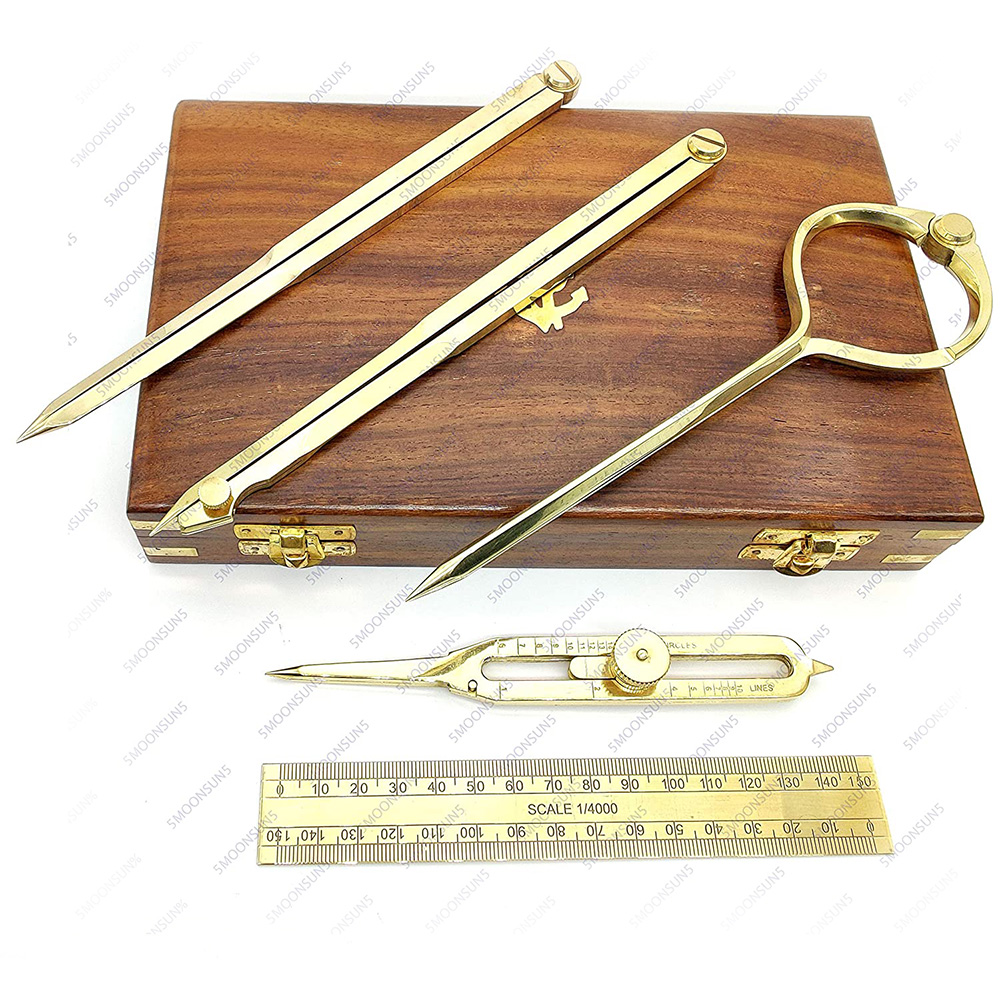 Proportional Divider Set of 5, Full Brass dividers with Executive Wooden Box. - Image 4