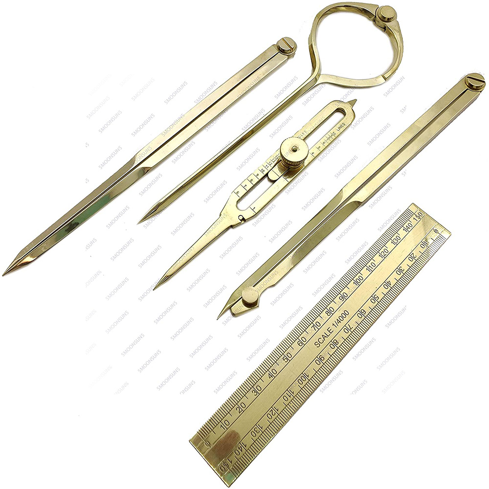 Proportional Divider Set of 5, Full Brass dividers with Executive Wooden Box. - Image 5