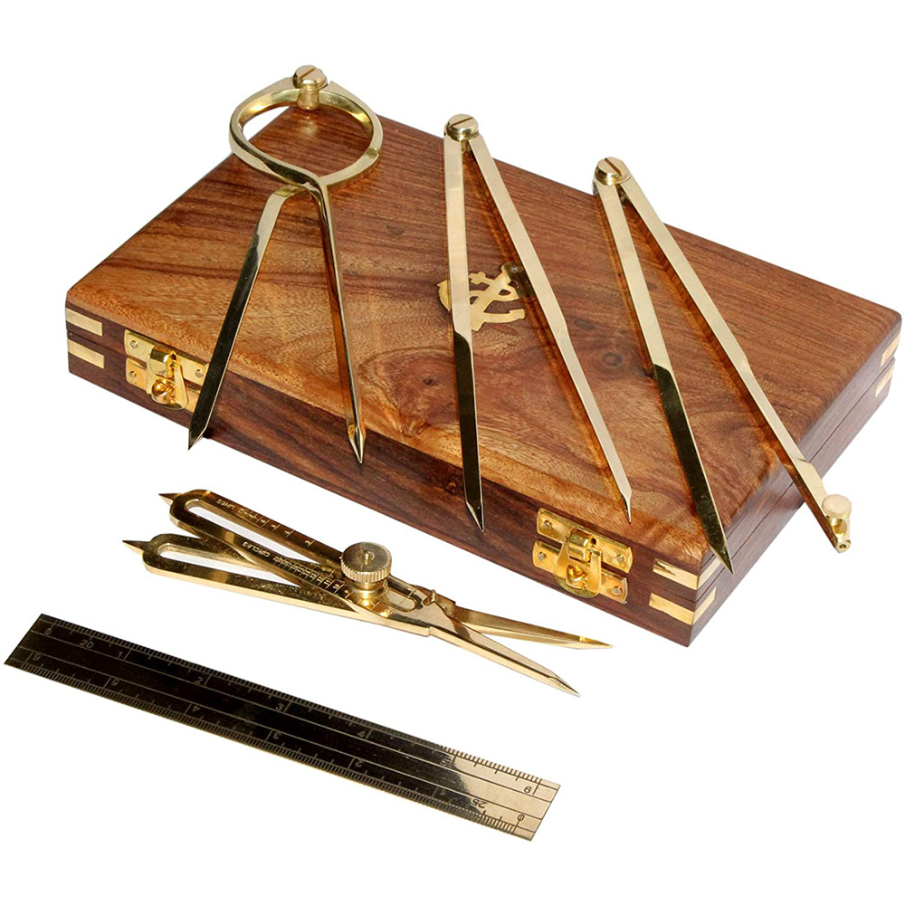 Proportional Divider Set of 5, Full Brass dividers with Executive Wooden Box. - Image 9