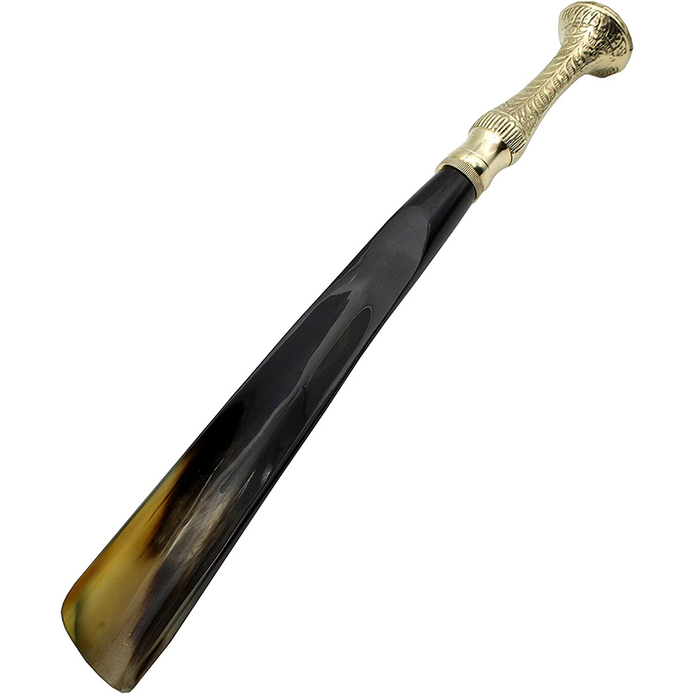 Shoe Horn Made with Real Horn Handmade.Home or Travel .(16''brass)