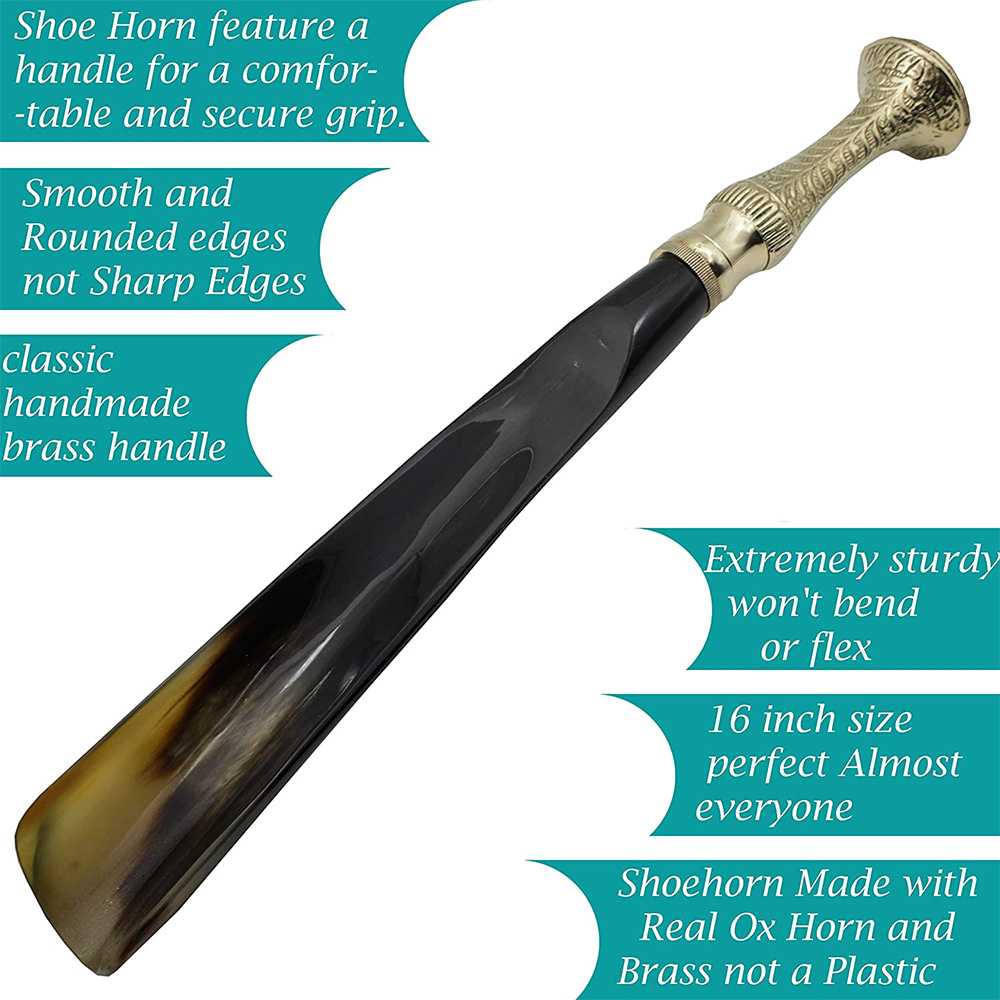 Shoe Horn Made with Real Horn Handmade.Home or Travel .(16''brass) - Image 2