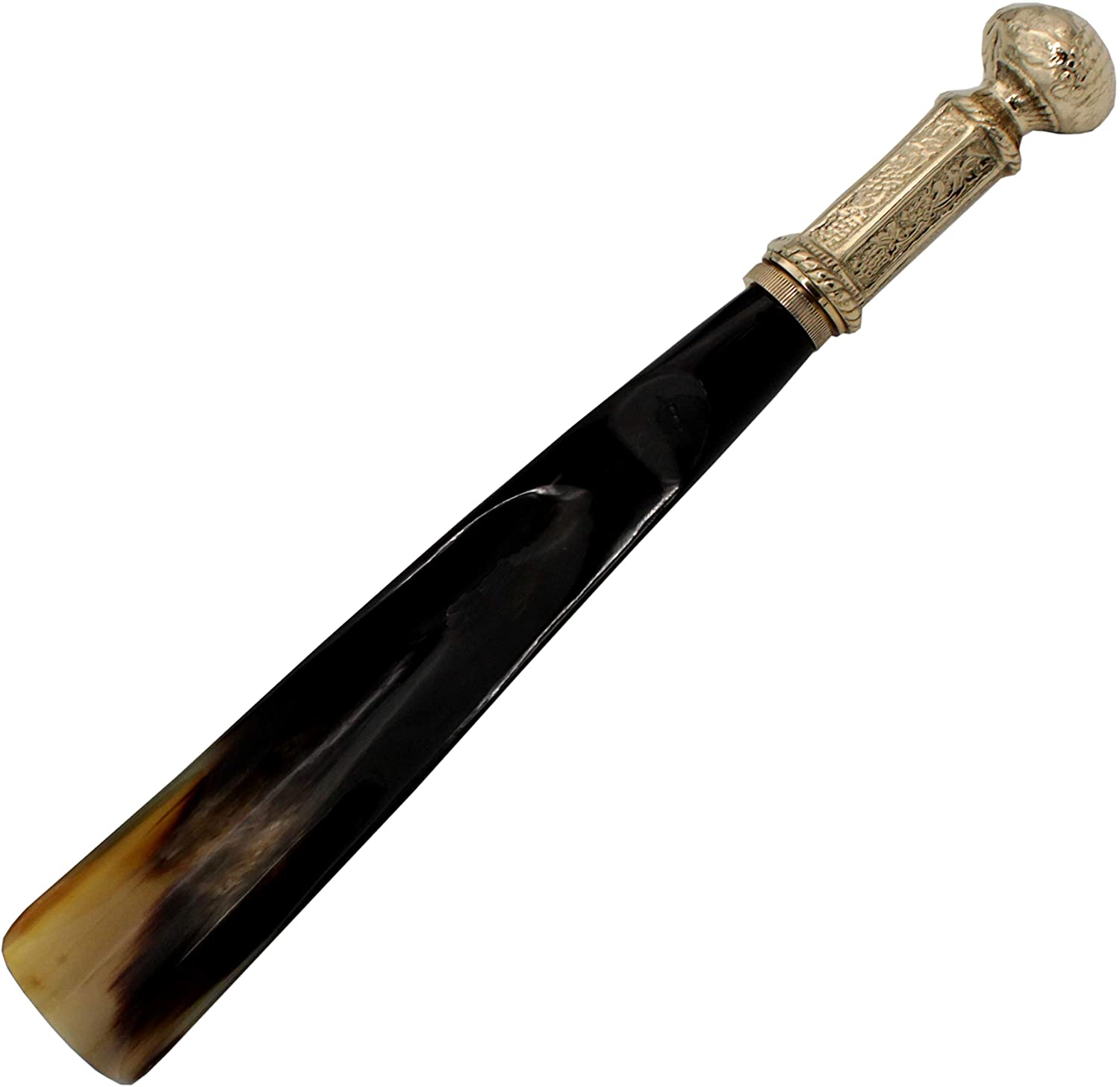 Shoe Horn Made with Real Horn Handmade. Easy Grip Long Brass handle (16''brass2)
