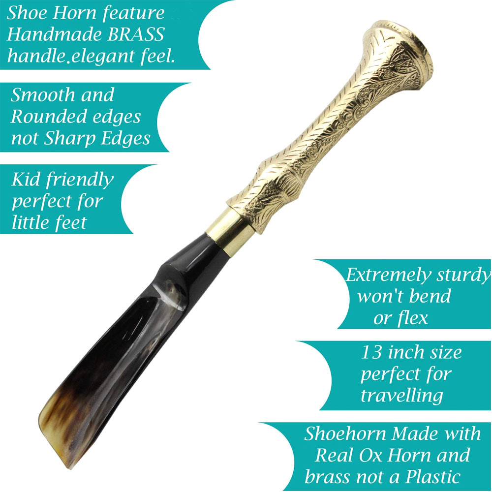 Long Handled Made with Horn and Brass Shoe Horn, Handmade Shoe Horn (12.5 inch) - Image 3