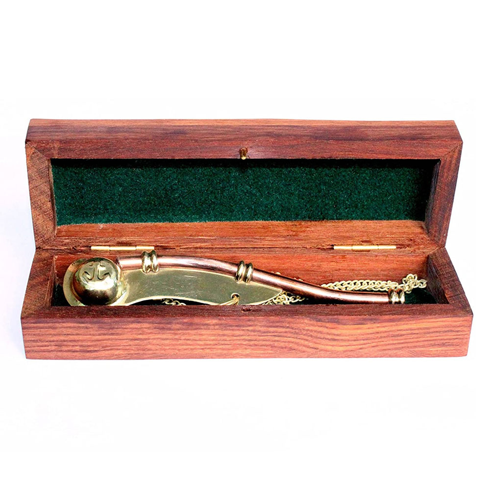 Nautical Solid Brass/Copper Boatswain (Bosun) Whistle with Rosewood Box 5 Brass Made - Image 2