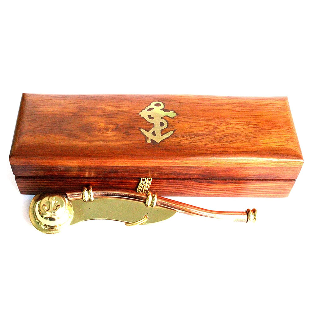 Nautical Solid Brass/Copper Boatswain (Bosun) Whistle with Rosewood Box 5 Brass Made - Image 4