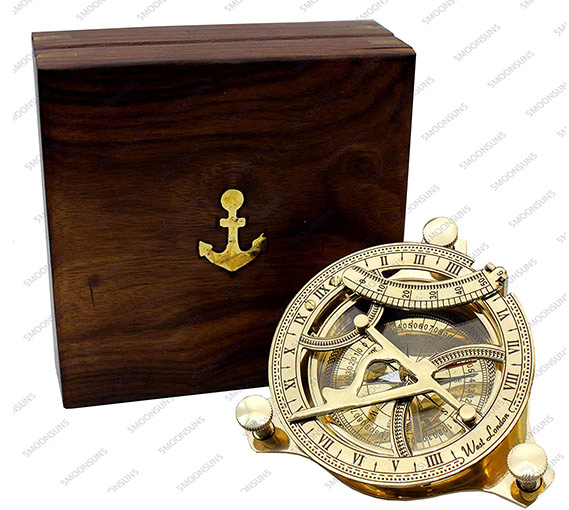 "Nautical West London Sundial Compass With HandCrafted Wooden box 4 inches