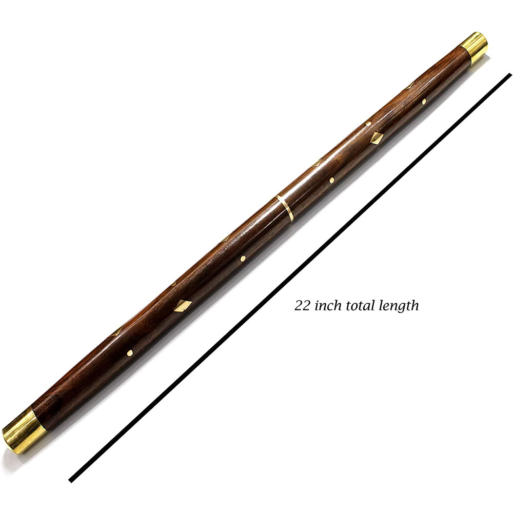 Handcrafted Walking Rule Swagger Wooden Stick with Brass Inlay Design - Image 2