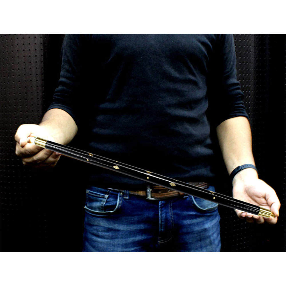 Handcrafted Black Walking Rule Swagger Wooden Stick with Brass Inlay Design 22inch - Image 3