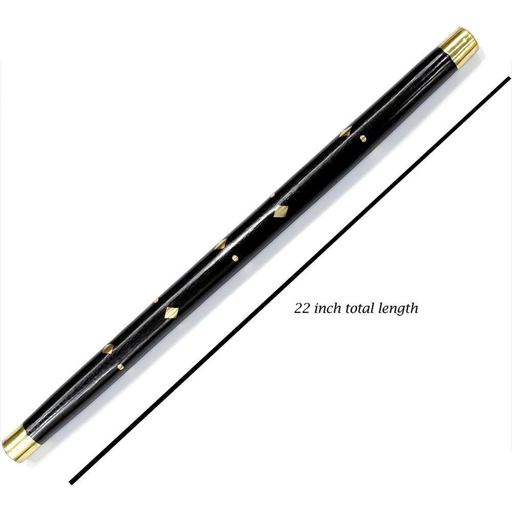 Handcrafted Black Walking Rule Swagger Wooden Stick with Brass Inlay Design 22inch - Image 4